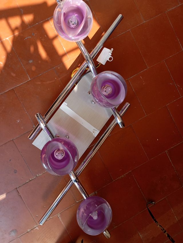 Lámpara 4 luces morada-plata