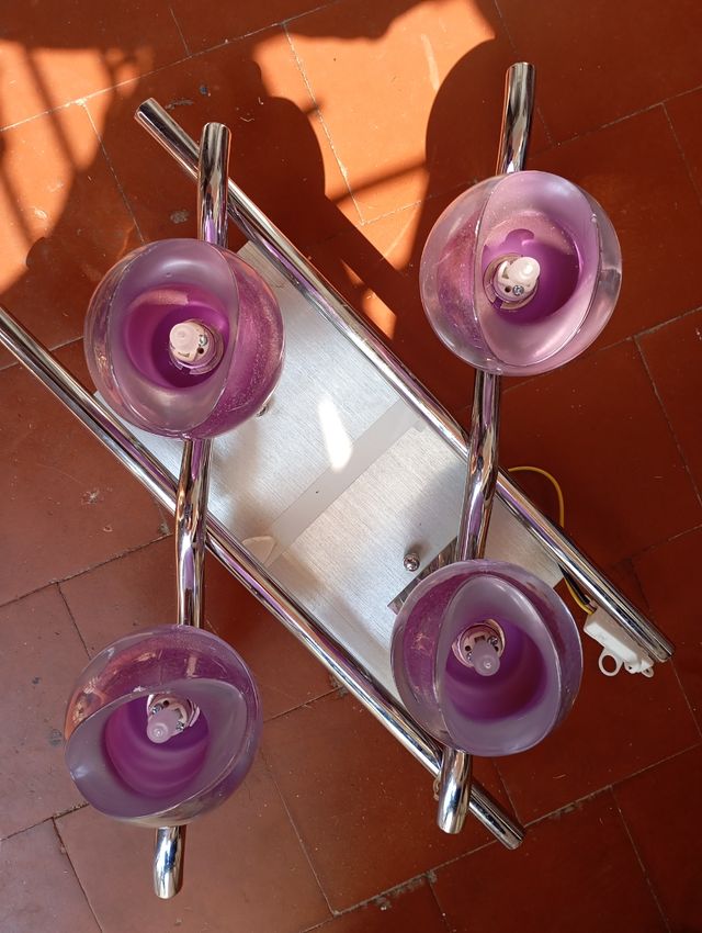 Lámpara 4 luces morada-plata