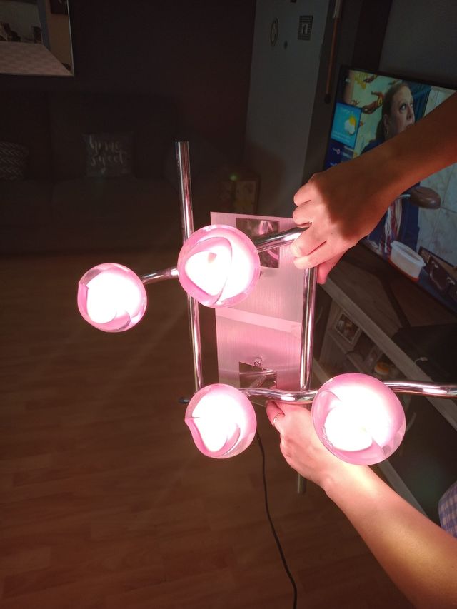 Lámpara 4 luces morada-plata