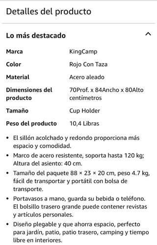 Silla Camping KingCamp Plegable