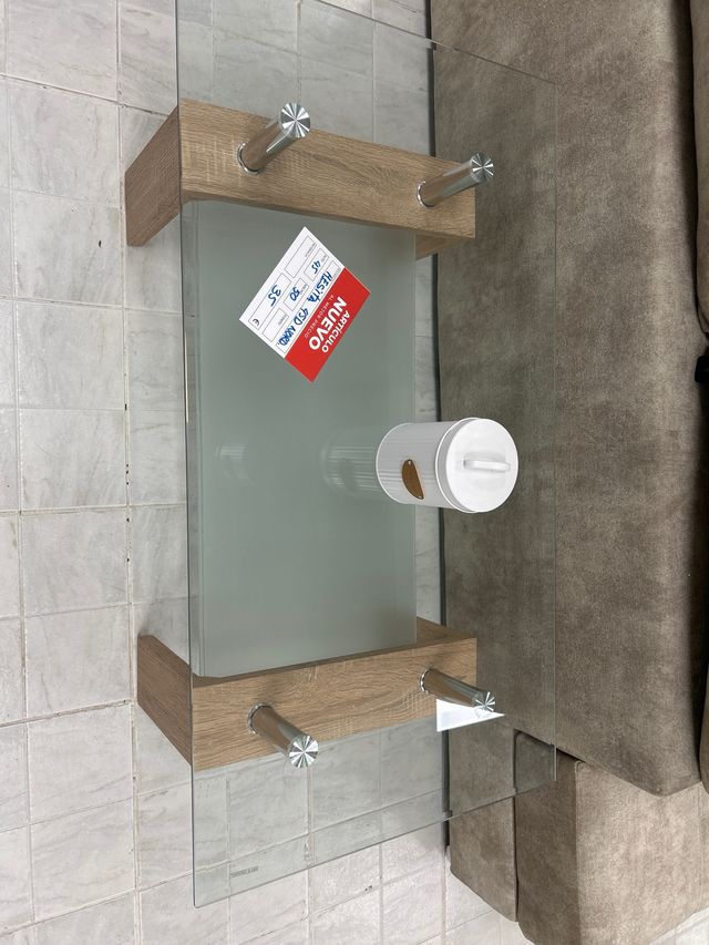 Mesita centro cristal madera