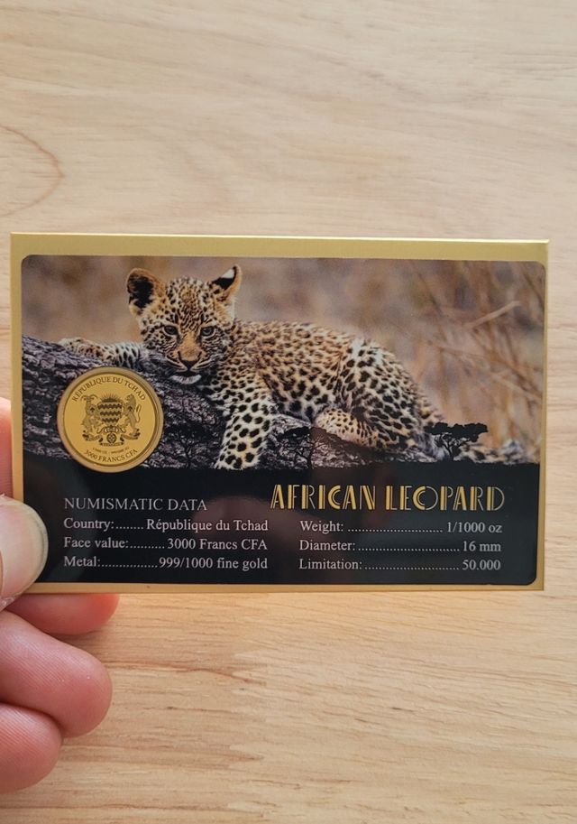 Moneda oro 999 LEOPARDO AFRICANO 24K Chad - ÚLTIMA