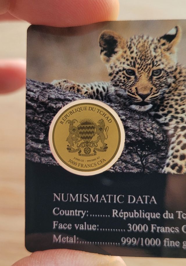 Moneda oro 999 LEOPARDO AFRICANO 24K Chad - ÚLTIMA