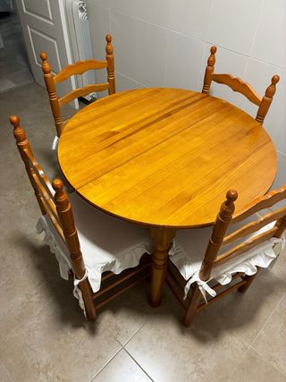 Mesa redonda plegable + 4 sillas