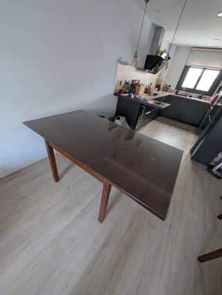 Mesa comedor extensible - cristal y madera