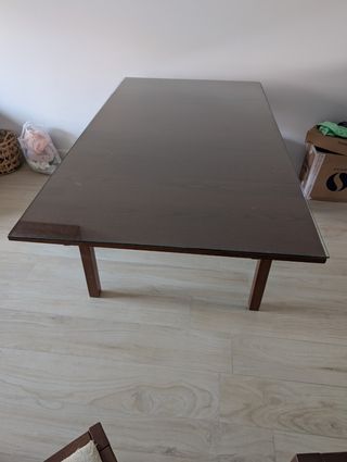 Mesa comedor extensible - cristal y madera