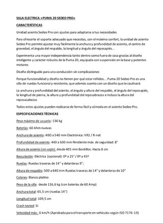 Moto/silla eléctrica PUMA 20 sedeo PRO