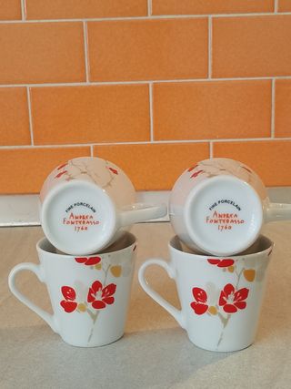 4 Tazze Caffè - Ceramica, Rosso-Bianco