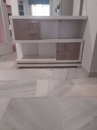 Mueble recibidor espejo - blanco y marrón