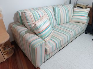Sofá cama rayas beige-turquesa