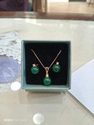Set Collana Orecchini Perle Verdi