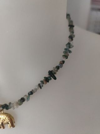 Collar ágata india y elefante en acero inoxidable