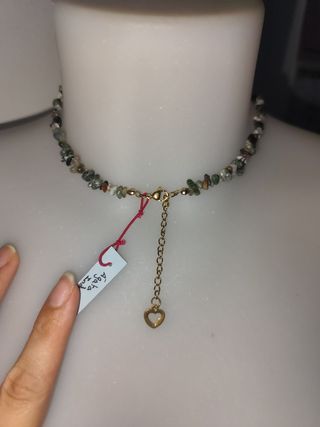 Collar ágata india y elefante en acero inoxidable