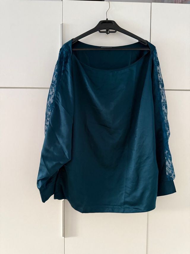 Blusa seda teal - Talla L
