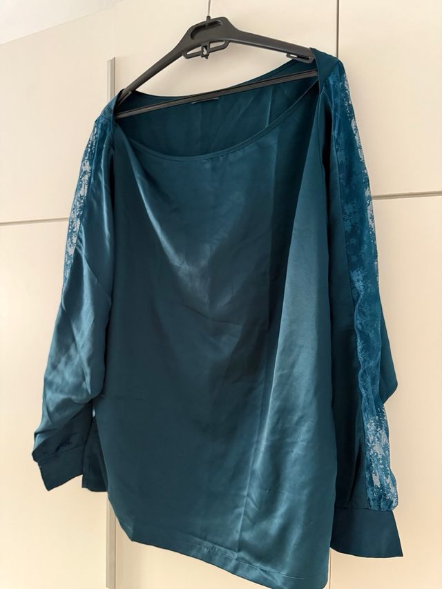Blusa seda teal - Talla L