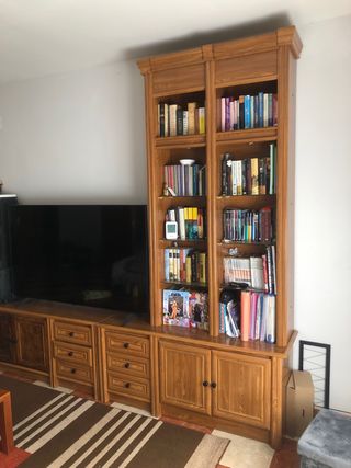 Mueble salón rústico madera-cristal