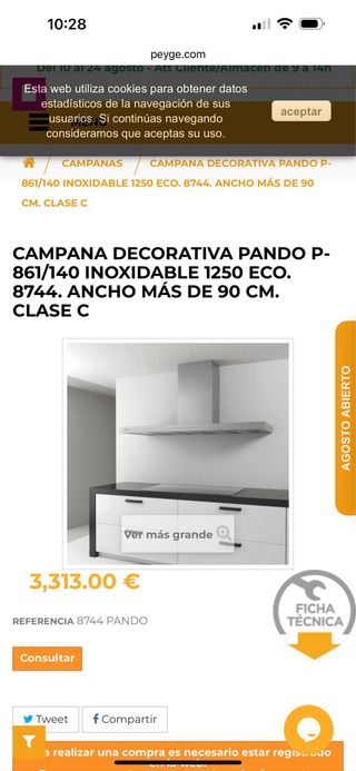 Campana extractora acero inoxidable Pando