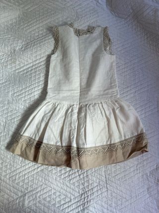 Vestido niña beige y blanco