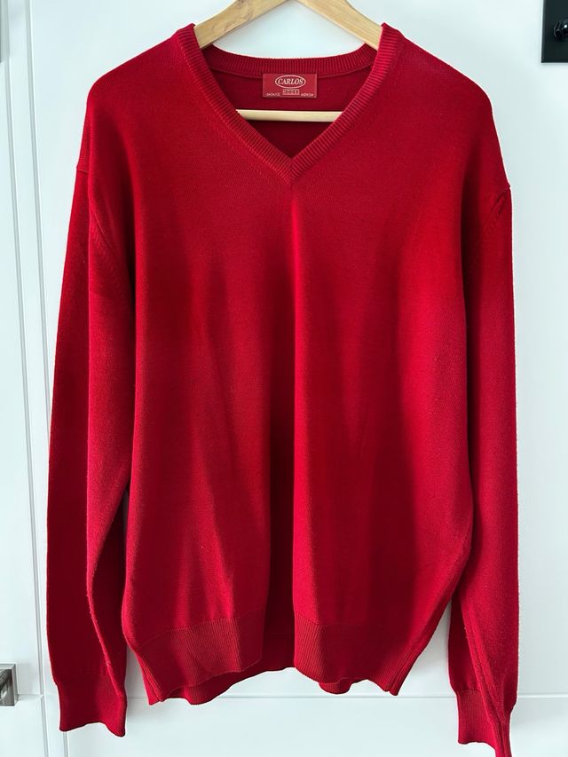 Jersei de cuello pico para hombre en rojo