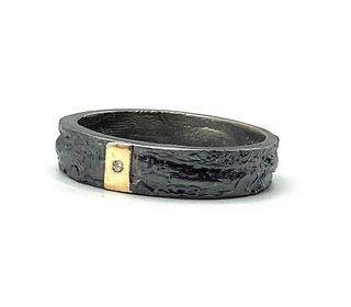 Anillo oro 18k-plata, diamante natural