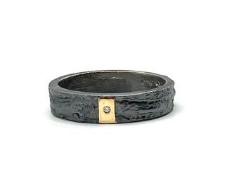 Anillo oro 18k-plata, diamante natural