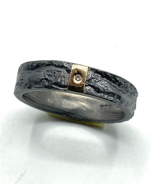 Anillo oro 18k-plata, diamante natural