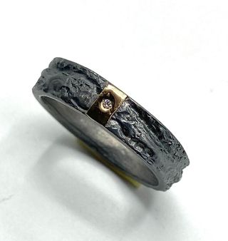 Anillo oro 18k-plata, diamante natural