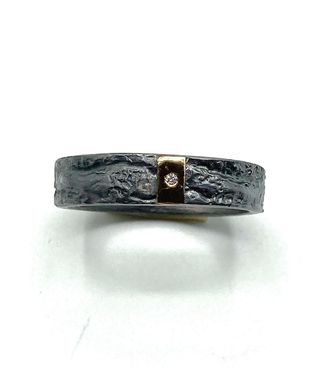 Anillo oro 18k-plata, diamante natural