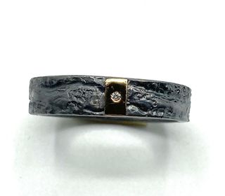 Anillo oro 18k-plata, diamante natural