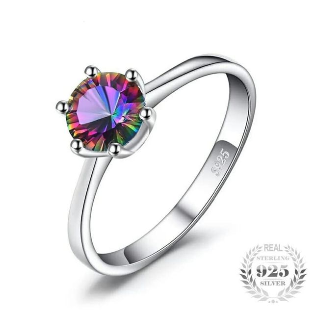 Anillo circonia solitario arcoiris
