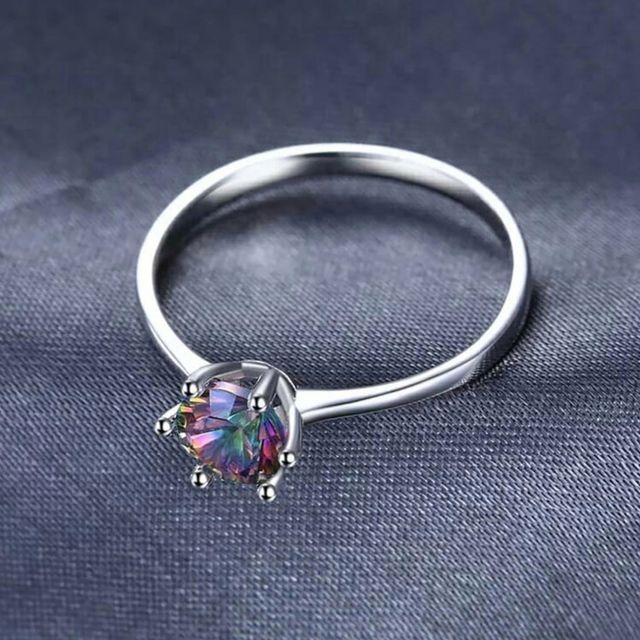 Anillo circonia solitario arcoiris