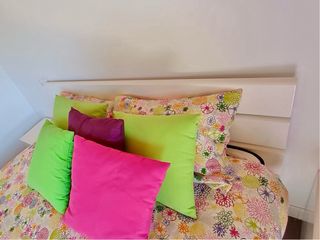 CAMA 135, CABECERO y 2 MESILLAS, BLANCO LACADO