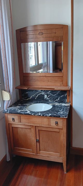 Antiguo tocador lavabo madera mármol