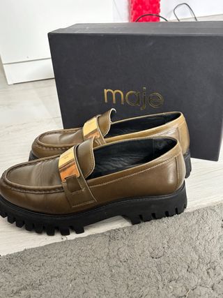 Maje - Zapatos Loafer Verde Oliva