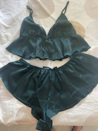 Pijama seda verde - baby doll