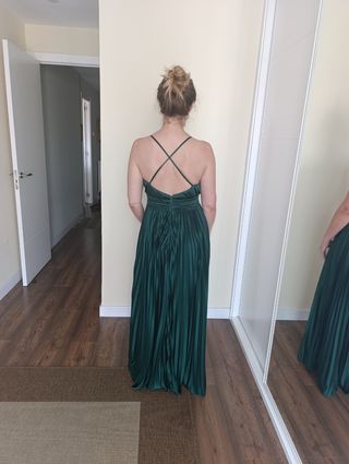 Vestido largo plisado verde