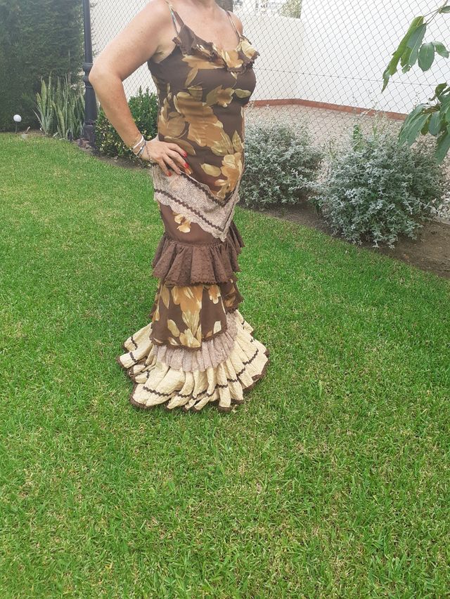 Vestido gitano beige y marrón