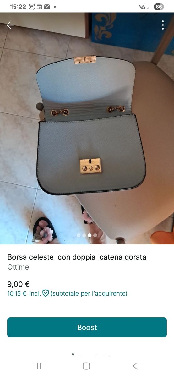 Borsa a tracolla celeste - catena oro