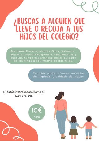 Cuidadora de niños y limpieza doméstica.