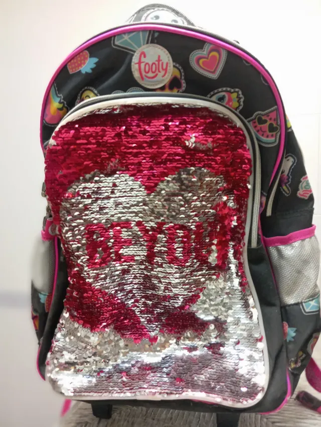 Mochila grande  con carro. Lentejuelas y luz Footy