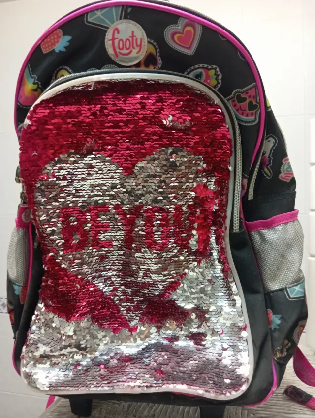 Mochila grande  con carro. Lentejuelas y luz Footy