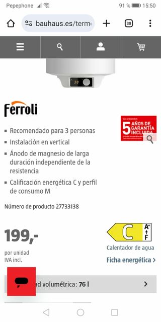 Termo eléctrico Ferolli Tiber C 80L