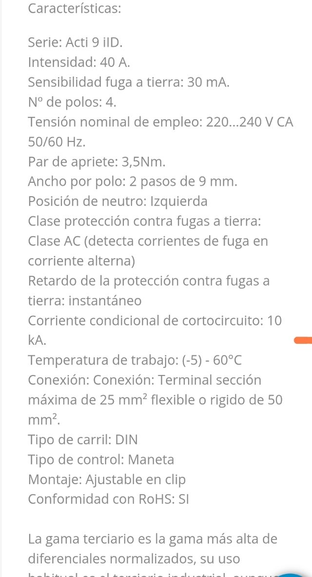 Interruptor Diferencial Schneider 40A