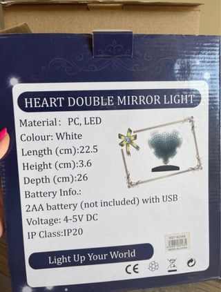 Doppio Specchio infrangibile  LED a Cuore Bianco