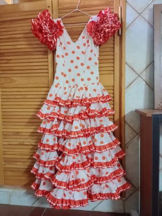 Vestido gitana lunares naranja-blanco