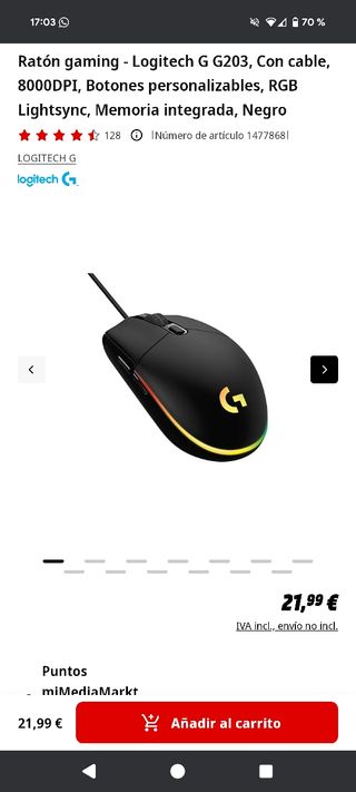 Logitech G203 Lightsync Gaming Mouse