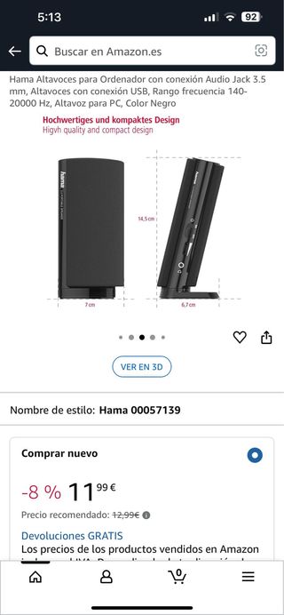 Altavoces Hama 00057139 - Audio Jack 3.5mm