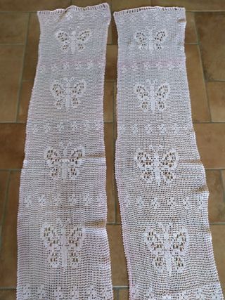 Tende a vetro uncinetto rosa - farfalle