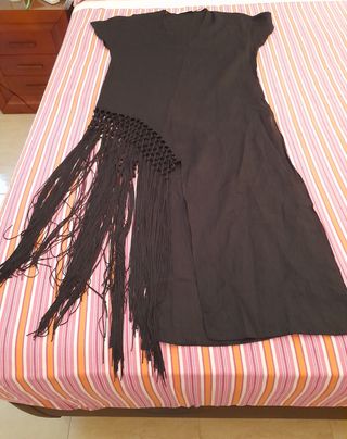 Vestido lino flecos ZARA - S