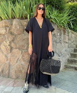 Vestido lino flecos ZARA - S